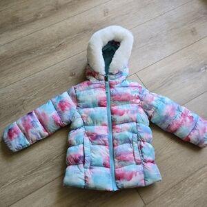 Bright Multicolor Faux Fur Lined Puffer Coat 3T toddler Girl EUC